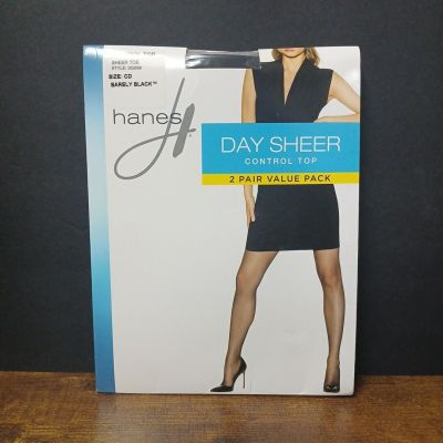 Hanes Day Sheer Control Top Pantyhose Size CD Barely Black Sheer Toe OG098 2 PK