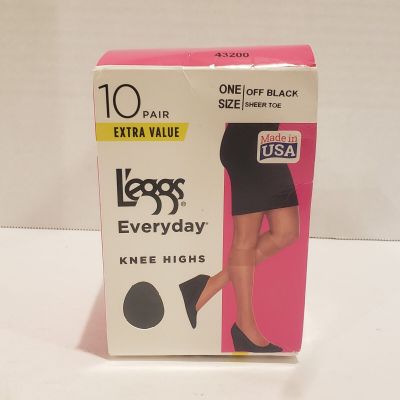 Leggs Everyday Knee Highs 10 pair One Size Fits Most Sheer Toe OFF BLACK NEW