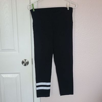 Victoria's Secret Black Crop 3/4 Length Stretchy Comfy Leggings z small Striped