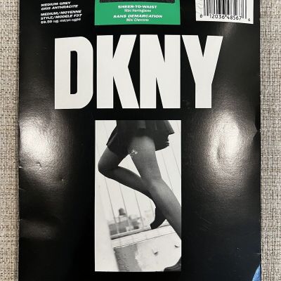 NEW DKNY Sheer To Waist Mini Herringbone Medium Grey Size M Hose Tights