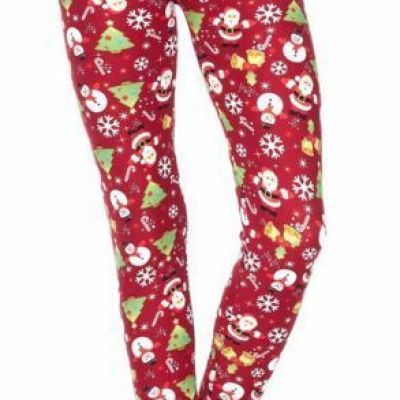 Plus Red Burgundy Santa Candy Cane Christmas Leggings Fits Sizes 12-18