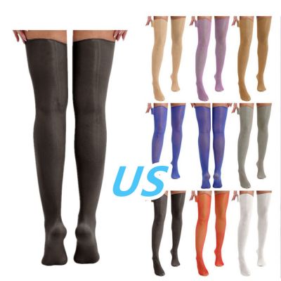 US Women Thigh-High Stockings Silky Semi Sheer Glossy Hold-Up Socks Pantyhose