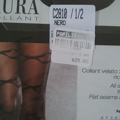 Mura 20 Den Lycra sheer patterned tights embroidered Black Pantyhose Size S