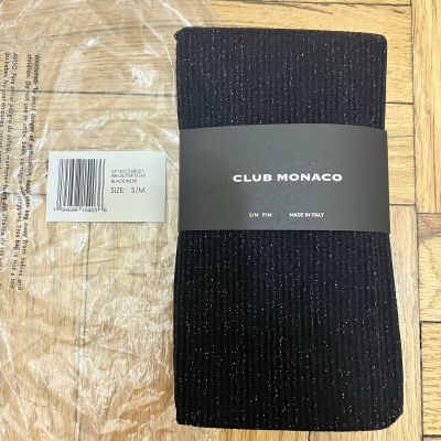 New with tag Club Monaco Black Rib Glitter Tights Stocking Made in Italy S/M