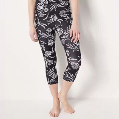 Lands' End Petite High Waisted UPF 50 Swim Leggings Black Floral M New