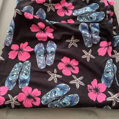 TC2 leggings new with tags black with pink flowers, flip flops and star fish