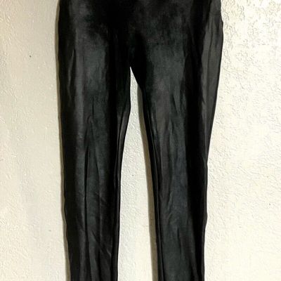 SPANX Size Medium Faux Leather Shiny Leggings Black Mid Rise