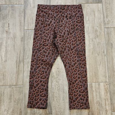 PACT Cropped Pocket Legging Women Size XS Chocolate Leopard Brown Capri