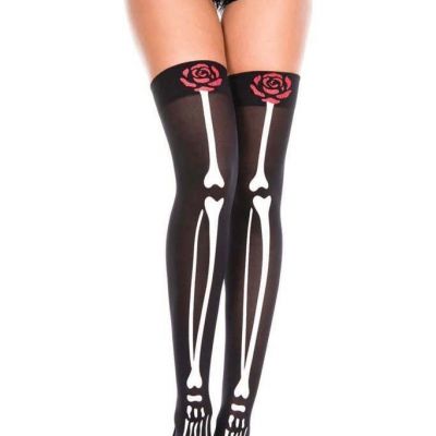 sexy MUSIC LEGS bones SKELETON roses THIGH highs STOCKINGS halloween PANTYHOSE