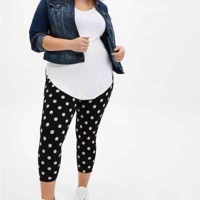 Torrid Womens Plus Size 3X Crop Premium Leggings Super Polka Dot Black & Cream