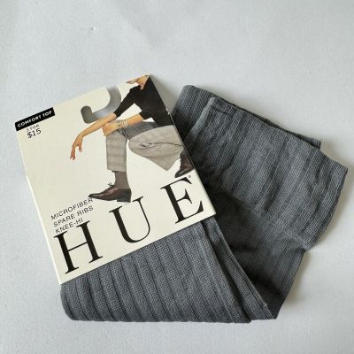 HUE Microfiber Spare Rib Knee Hi with Comfort Top Womens One Size Gray NWOT