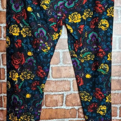 LuLaRoe Women's Floral Roses Elastic Waist Leggings Size T/C Tall Curvy