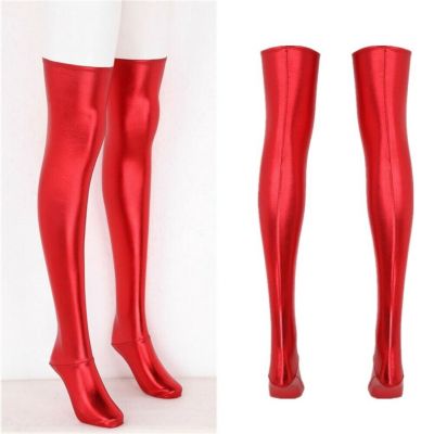 Red Women's Sexy Fashion Long Spandex Latex Rubber Stockings Thigh High Tights