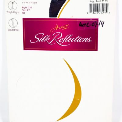 Hanes Silk Reflections Silky Sheer Thigh Highs JET Sandlefoot Stocking 720 Sz EF