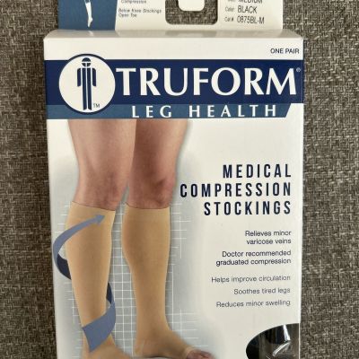 Truform Stockings Knee High Open Toe: 15-20 mmHg M BLACK