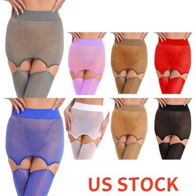 US Womens Lace Trim Skirt Elastic High Waist Garter Clips Thigh-Highs Stockings