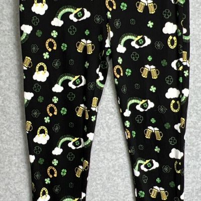 Feeling Festive Womens Black St Pattys Day Irish Shamrock Beer Leggings Small