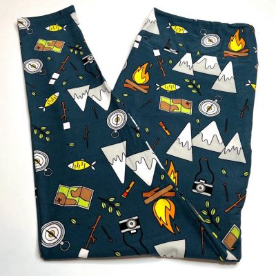 NEW LuLaRoe TC2 Leggings BLUE Mountain CAMERA Travel Fish CAMPING Smore Scouts