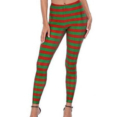 Trendy Design Workout Leggings - Fun XX-Large L. Red & Green Holiday Stripes