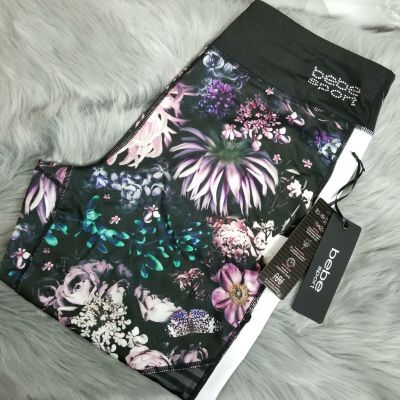 Bebe Sport Active Bottom Legging 4 Way Stretch Moisture Control Black Floral