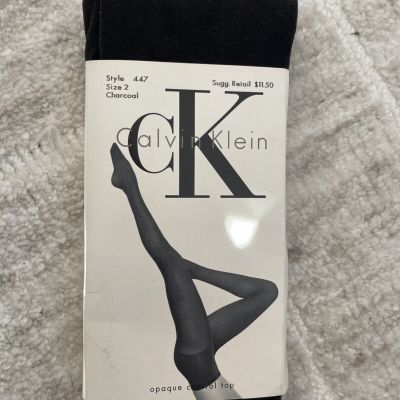 New Calvin Klein Style 447 Charcoal Opaque Control Top Tights Size 2