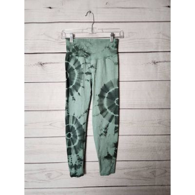 Pink Womens Leggings Green Mid Rise Tie Dye Stretch Cropped Seamless Pull On S