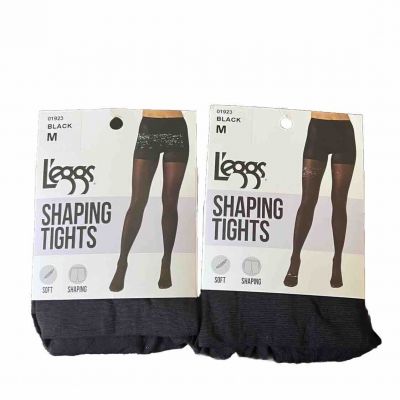 2 Pairs Leggs Black Opaque Shaping Tights Size Medium