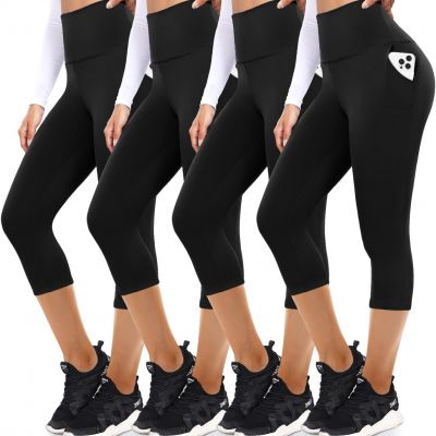 4 Pack Leggings with Pockets for Women,Soft High Waisted Tummy Control Workout Y