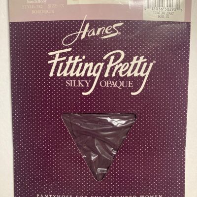 New Vintage Hanes Fitting Pretty Queen Bordeaux Pantyhose Dark Red Size 1X