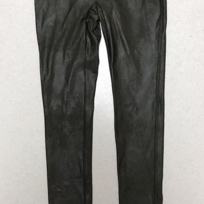 SPANX FAUX PATENT LEATHER Womens XS Petite Deep Green Shiny Glossy Leggings EXC