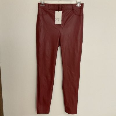 Zara Faux Leather Skinny Pants Cherry Red Size L New with Tags