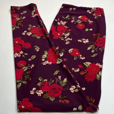 NEW LuLaRoe TC Leggings PURPLE RED ORANGE Leaf Abstract ROSE Autumn Fall Flower