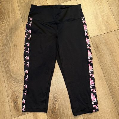 Crane Women’s Black Floral Crop Leggings Fitness Gym Size Small Preowned