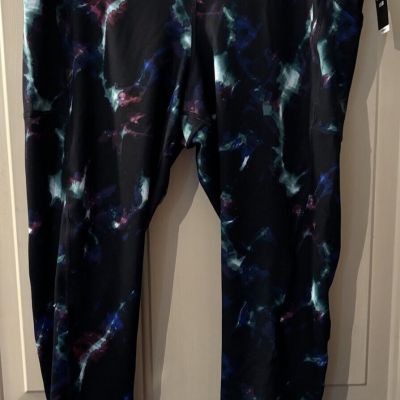 MSRP $35 Id Ideology Plus Size Celestial Sky Printed 7/8 Leggings Black Size 1X