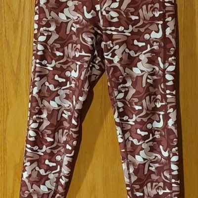 Women's Tek Gear Workout Leggings Pockets Burgundy White -4747