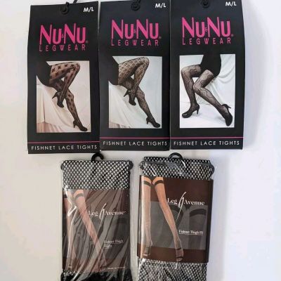 Lot of 5 Fishnet Lace Tights Large Medium Thigh High Black L M