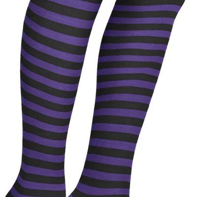 Skeleteen Purple And Black Socks - Over The Knee Striped Thigh High Costume For