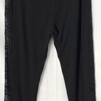 Woman’s Black Leggings XL With Side Sheer Strip Insert Pull on Pants Activewear