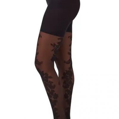 Spanx Tight End Tights Floral Very Black Tights Size: E Shaper Built In New