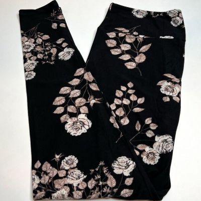 NEW LuLaRoe TC Leggings BLACK BROWN TAN Romantic Vintage ROSE Flower Garden Fall