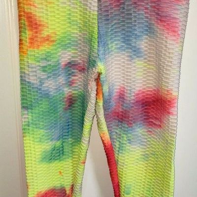 WOMEN size large BUTT SHAPER LEGGINGS PANT BRIGHT COLORFUL PULL ON stretch