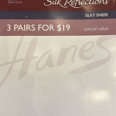 3 Pair NEW Hanes Silk Reflections CD Silky Sheer Toe Control Pantyhose Barely