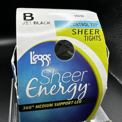 L’eggs Sheer Energy Med Support CONTROL TOP 1 Pair Black Size B NOS Sheer Tights