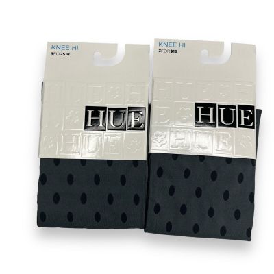 Hue Women’s One Size Thunder Gray Black Sheer Dot Opaque Knee Hi Socks 2 Pair