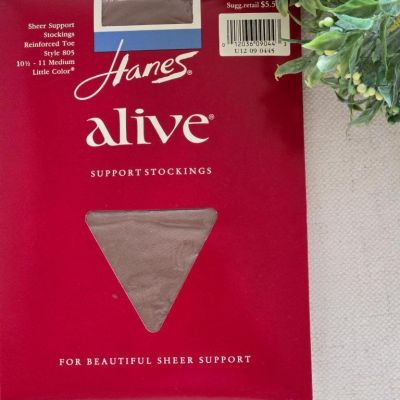 Hanes Alive Sheer Support Stockings Reinforced Toe 10 1/2-11 Medium Little Color