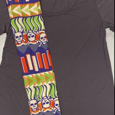 Lularoe Leggings OS One Size Halloween Skull  w/ Classic T Small Gray Outfit