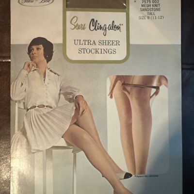 Sears Stockings Cling-alon Vintage Ultra Sheer Nutt Brown Size B New Old Stock