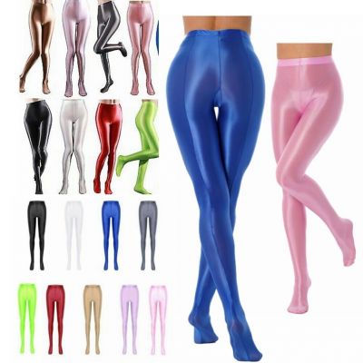 US Women's Adult Shiny Oil Glossy Workout Trousers Yoga Pants Stockings Tights