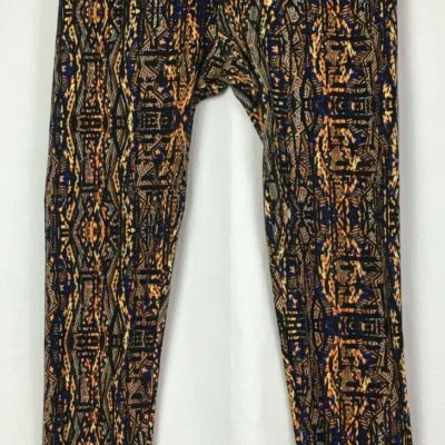 LuLaRoe OS One Size Leggings Navy Blue, Orange, Yellow and Black Aztec Print