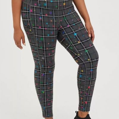 Torrid Active Grey Plaid Foil Stars Full-Length Legging with Pockets Size 1 New